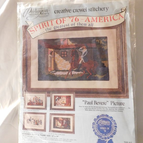 Paragon Spirit of '76 America PAUL REVERE Crewel Stitchery Kit Vintage 1973 - Picture 4 of 6